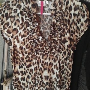 Leopard ruffled v neck blouse. Worn once. I love t